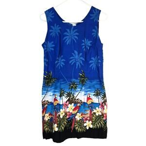 Pacific Legend Apparel Dress Women's L Parrot Blue Hawaiian Tropical Vacation